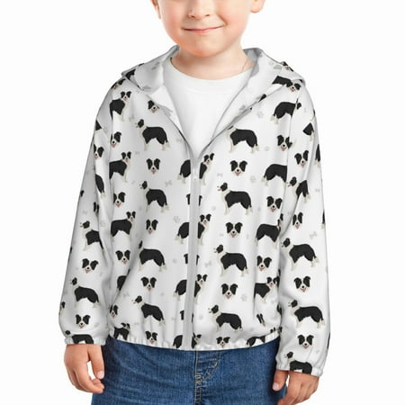 

Rash Guard for Boys Girls - Border Collie Dog Lightweight Long Sleeve Sun Protection Jacket Hooded Cooling Swim Shirt with Zipper for Toddler Kids Children
