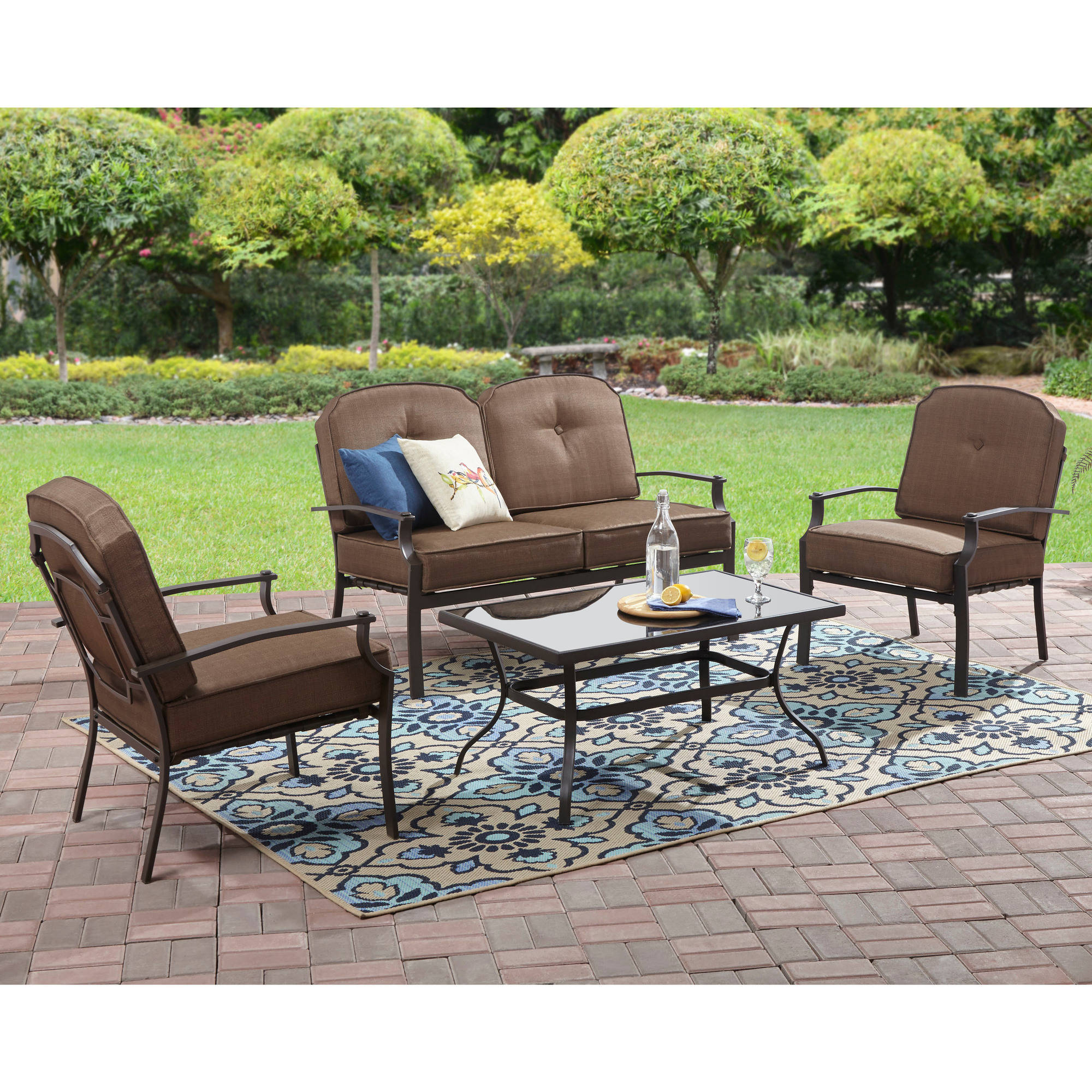 Mainstays Wentworth 4Piece Patio Conversation Set, Seats 4  Walmart.com