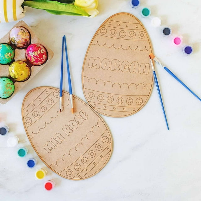 Juego de Huevos de Pascua de Madera, Kit de Manualidades para Pintar, Incluye Pintura, Pincel y 6 Colores, Material Ecológico, Divertida Actividad Familiar de Pascua, Ideal para Rellenar Cestas, Jueg