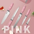 thumbnail image 5 of Hecef 6-Piece Kitchen Knife Set with Universal Holder, High Carbon Stainless Steel Pink Knives, 5 of 13