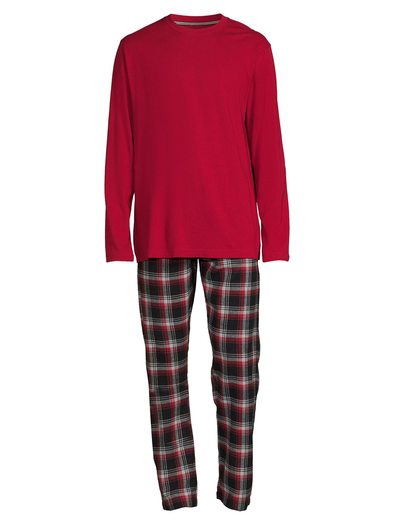 Hanes Men's and Big Men's Comfortsoft Long Sleeve Crew and Cotton Flannel Pajama Pants Set, 2-Piece