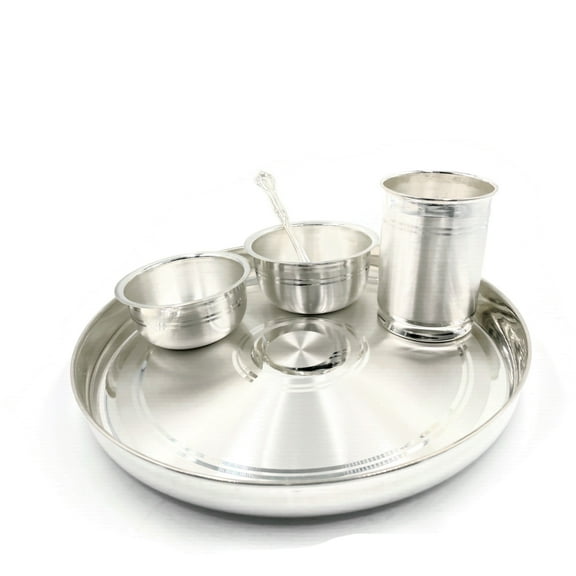 999 Pure Silver 9.0 Inch Hallmarked Lightweight Indian Thali Youth Dinner Set - Set#02