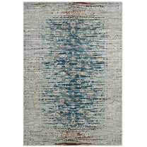 Modway Hesper  Distressed Contemporary Floral Lattice 5x8 Area Rug in Teal, Beige and Brown
