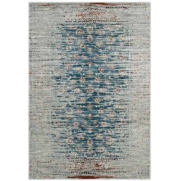 Modway Hesper  Distressed Contemporary Floral Lattice 5x8 Area Rug in Teal, Beige and Brown