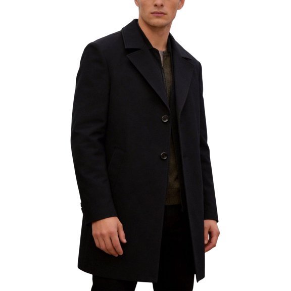 Men's Winter Notch Lapel Wool Jacket Trench Coat Single Breasted Mid-Length Slim Warm Pea Overcoat with Pockets
