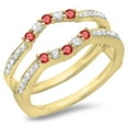 thumbnail image 1 of Dazzlingrock Collection 14K Ruby & White Diamond Ladies Wedding Band 5 Stone Enhancer Guard Double Ring, Yellow Gold, Size 6.5, 1 of 1