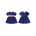 thumbnail image 2 of BemeyourBBs Toddler Girls Back to School Dress Outfit Kids Kindergarten Dress Outfits Apple Embroidery Peter Pan Doll Collar Short Sleeve Dress Little Baby Girl Summer Casual Dress, 2 of 9