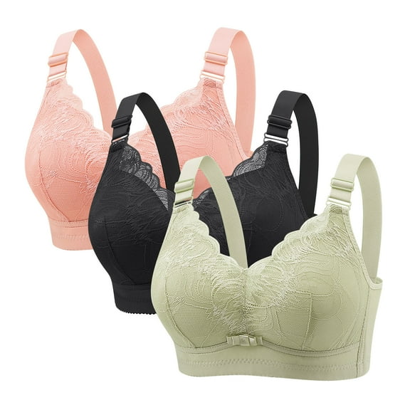LYEAA Full Cup Bras for Women Support Lace Lightly Lined Wireless Seamless Everyday Bras 3 Pack