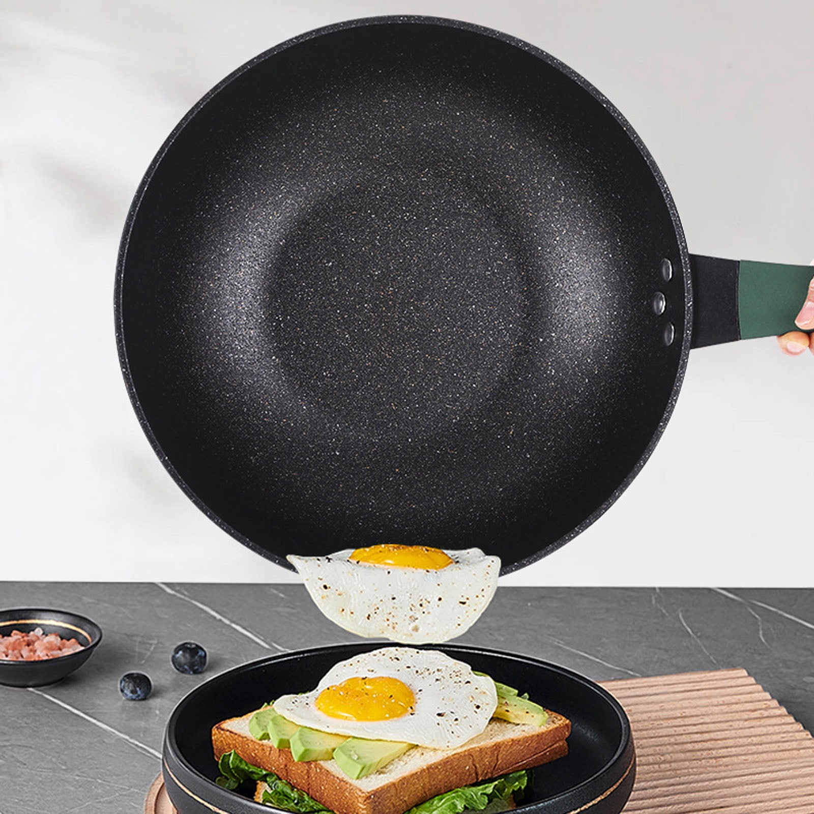 Nonstick Wok with Lid,12 inch Stir-Fry Pans with Anti-Scald Handle & Steamer Basket, Flat Bottom Woks Pan, Multifunctional Cooking Wok Deep Frying Pan, Non Stick Stir-Fry Pan Suitable All Stovetops,
