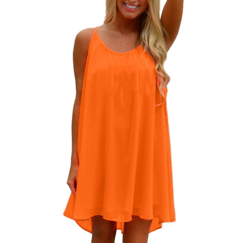 Skymirror Women Beach Dress Hollow Out Fishnet Sleeveless Loose Solid Color Dress-up Off Shoulder Spaghetti Strap Vacation Mini Dress Female Clothes