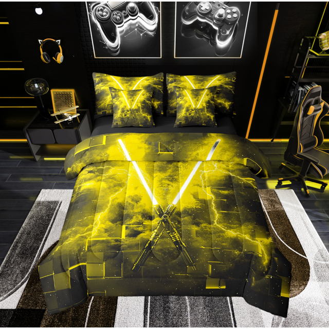 Erosebridal Ensembles de Literie Galaxy Lightsaber Format Grand, Ensembles de Douillette Rectangle Modernes avec Draps, Décor Futuriste, Réversible 7 Pcs