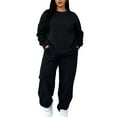 thumbnail image 2 of Womens Plus Size Track Suit Oversized Crewneck Sweatshirt and Jogging Sweatpants Sweatsuits 2 Piece Set with Pockets ,Black XL, 2 of 4