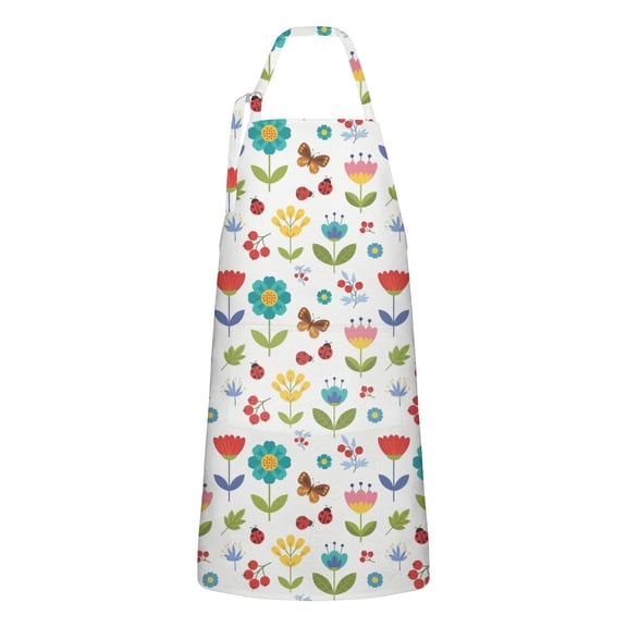 Pioneer Flower Floral Print Pattern Apron for Women and Men, Cotton Linen Waterproof with Pockets, Adjustable, 33x27 Inch for Kitchen, Gardening, BBQ, Salon