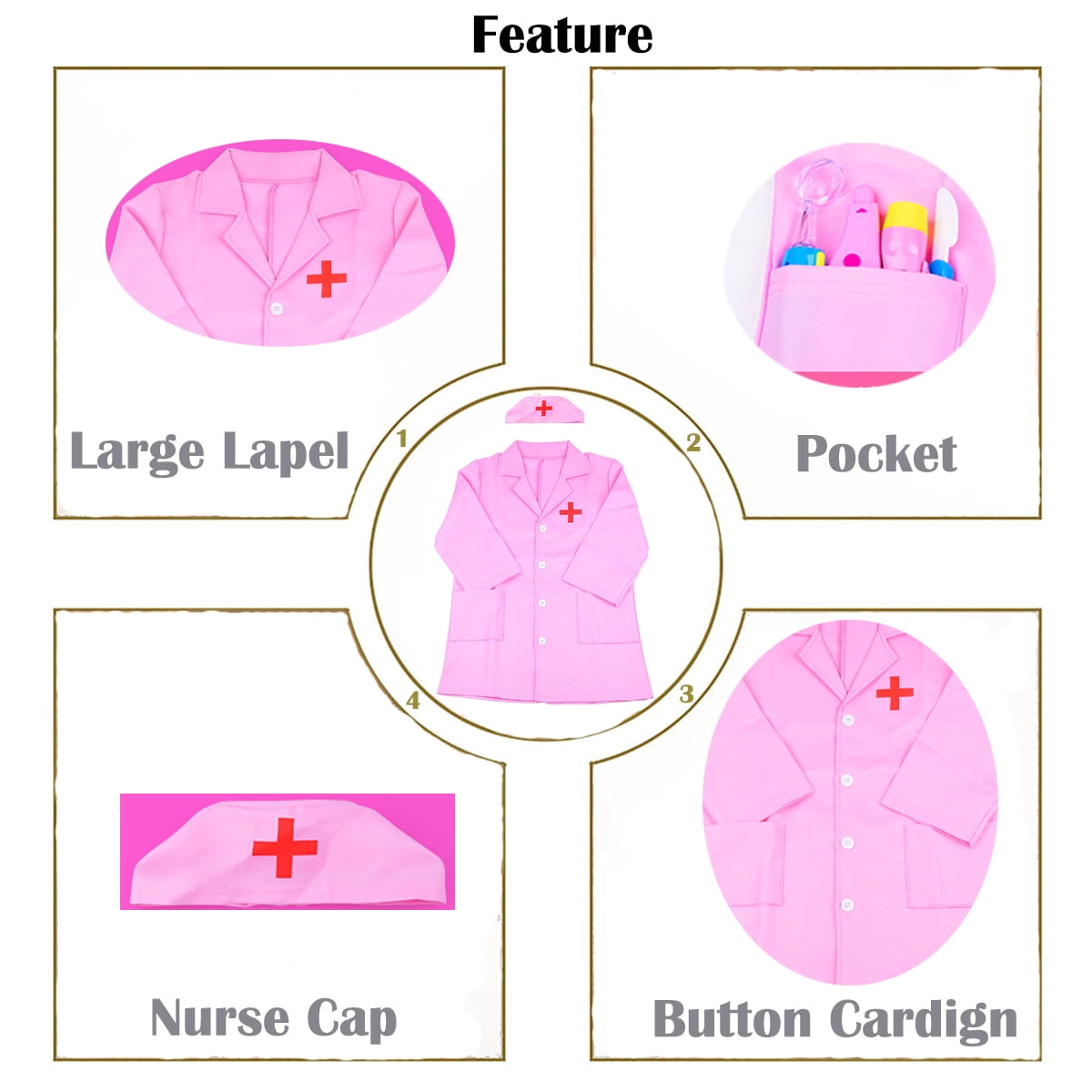 NimJoy Toy Doctor Kit for Girls 3-6 Years Boys, 40PCS Pink Coat & Toy Stethoscope Braces Medical Kits Preschool Pretend Dentist Play Set Gift to Toddler Birthday Christmas Present