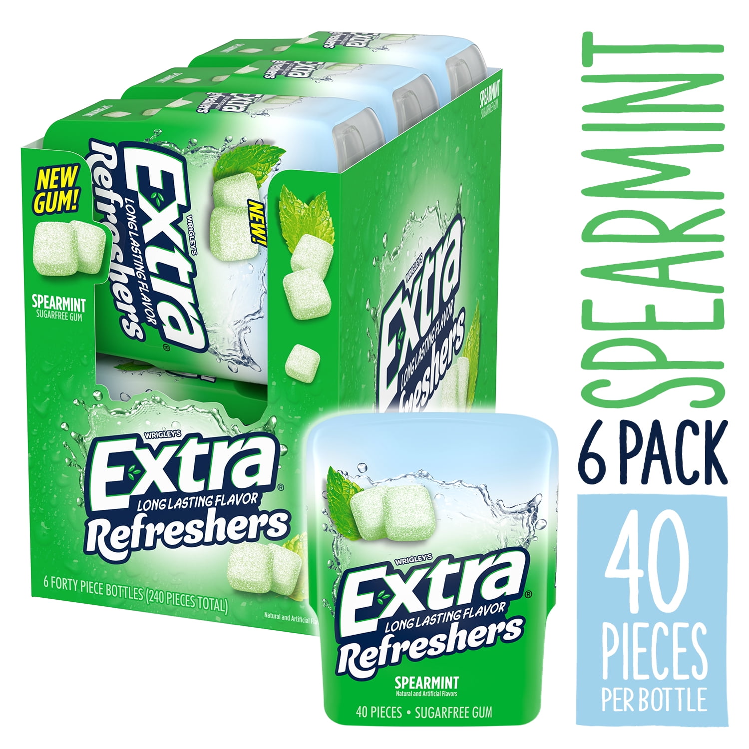 Extra Refreshers Gum, Spearmint, 40 Pieces (Pack of 6)