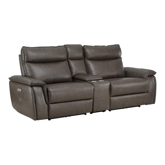 Lexicon Maroni 93.5" Contemporary Leather Double Reclining Loveseat in Brown