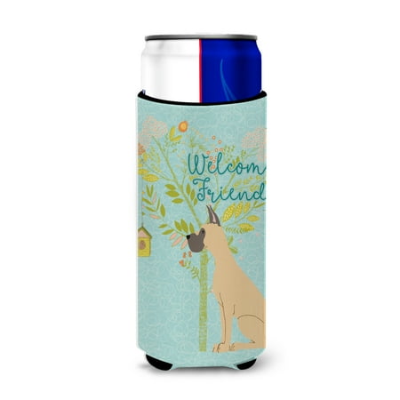 

Carolines Treasures BB7589MUK Welcome Friends Fawn Great Dane Cropped Ears Michelob Ultra Hugger for slim cans Slim