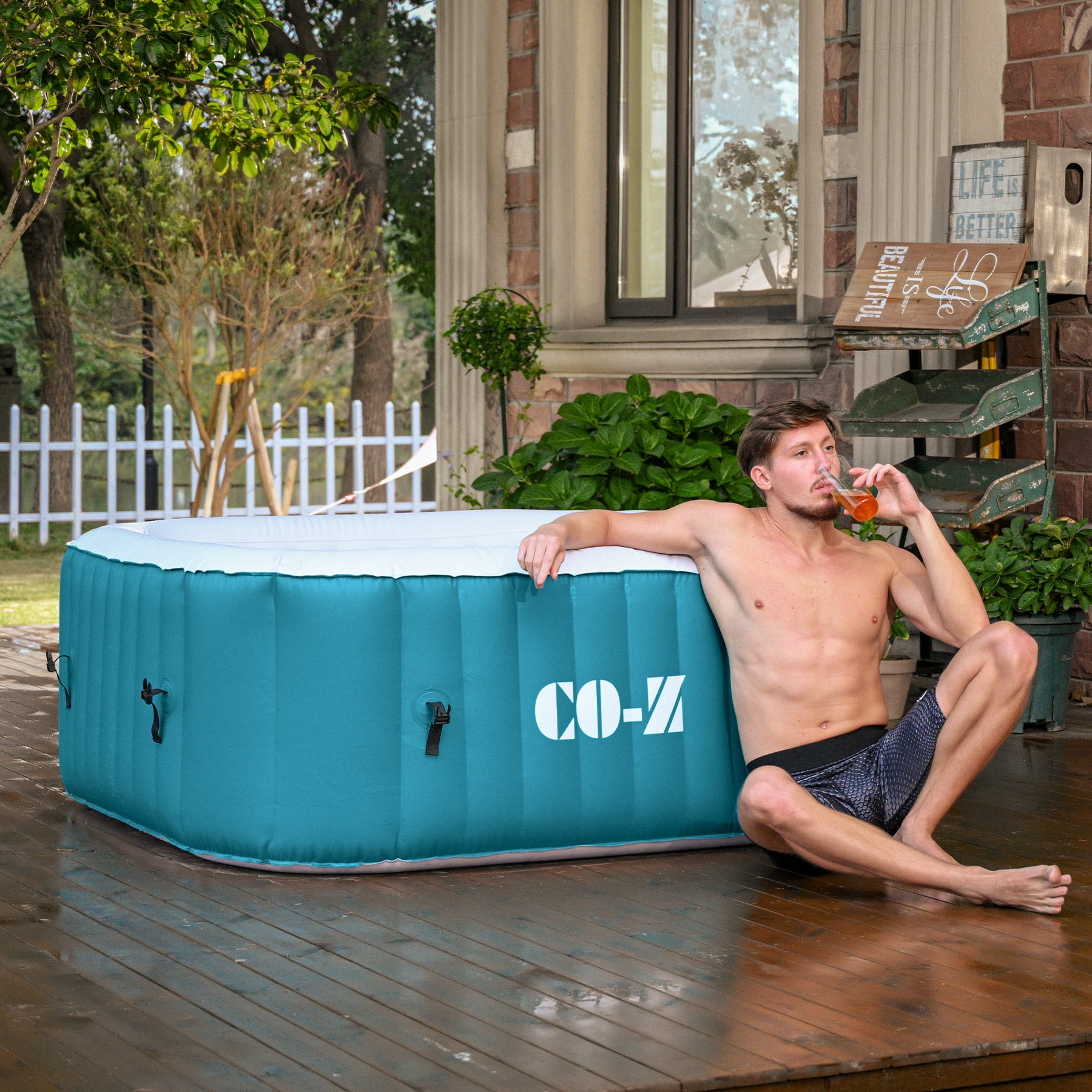 CO-Z  Inflatable Hot Tub 5ft Indoor Outdoor Spa with 120 Jets Heater Cover Pump Teal For 2-4 Person