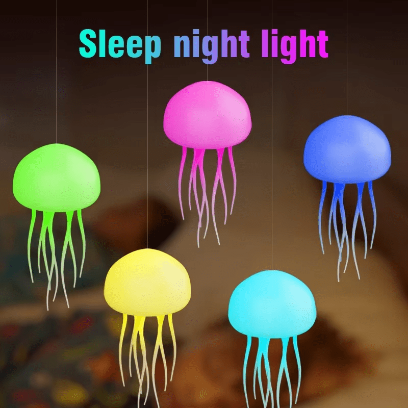 The jellyfish Atmosphere Light Voice Control Night Lights Lamp With Warm Light Full Color RGB LED Two modes Auto Rotate Tentacles Gradient Bedside Lamp Type-C