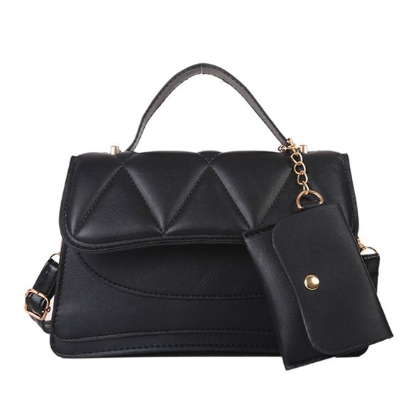 Rhombic handbag women's classic shoulder bag handbag PU shoulder bag - black