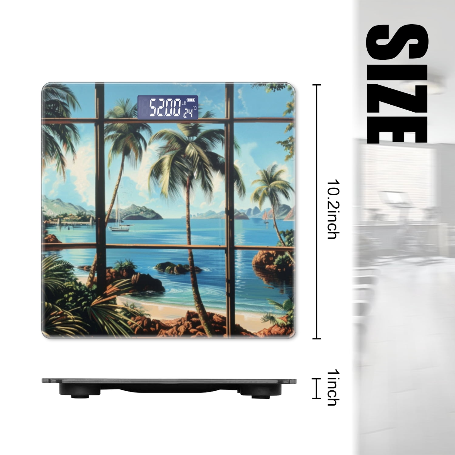 Bathroom Scale, Highly Accurate Digital Body Scale,Precisely Measures Weight up to 400 lbs-View From The Window Of Exotic Island With Palm Trees And Crysta