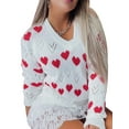 thumbnail image 5 of Aunavey Women's Pullover Sweaters Long Sleeve Crewneck Cute Heart Knitted Sweater Valentine's Day Jumper Top, 5 of 8