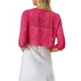 thumbnail image 3 of INSPIRE CHIC Women's Cardigan Open Front 3/4 Sleeve Sheer Floral Lace Cropped Shrug Top L Hot Pink, 3 of 6