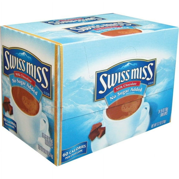 Swiss Miss Milk Chocolate No Sugar Added Cocoa Mix Packets - Powder - 0.55 oz - 24 / Box | Bundle of 5 Boxes