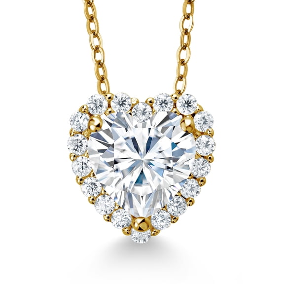 Gem Stone King 18K Yellow Gold Plated Silver Heart Shape Pendant Necklace with Chain Set with Moissanite (1.29 Cttw)