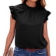 thumbnail image 4 of Estrela Mujer Volantes Trim Cap Manga Top Volantes Trim Casual Color Liso Elegante Verano Jersey Blusa Negro L, 4 of 6