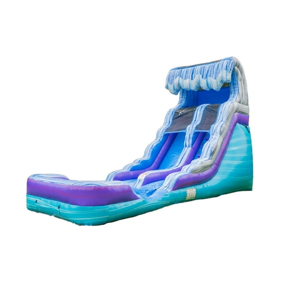 HeroKiddo Marble Vinyl Ocean Wave 16' Inflatable Water Slide with Pool & Blower for Kids & Adults, Outdoor Use