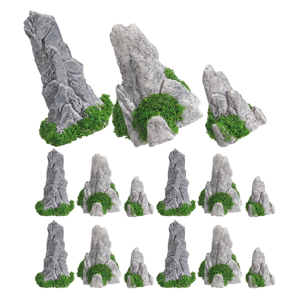 PAMINGONO 15Pcs Miniature Bonsai Decorations Dark Grey Resin Mountain Scene for Home and Office Decor