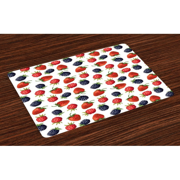 Fruits Placemats Set of 4 Delicious Ripe Berry Print Strawberries