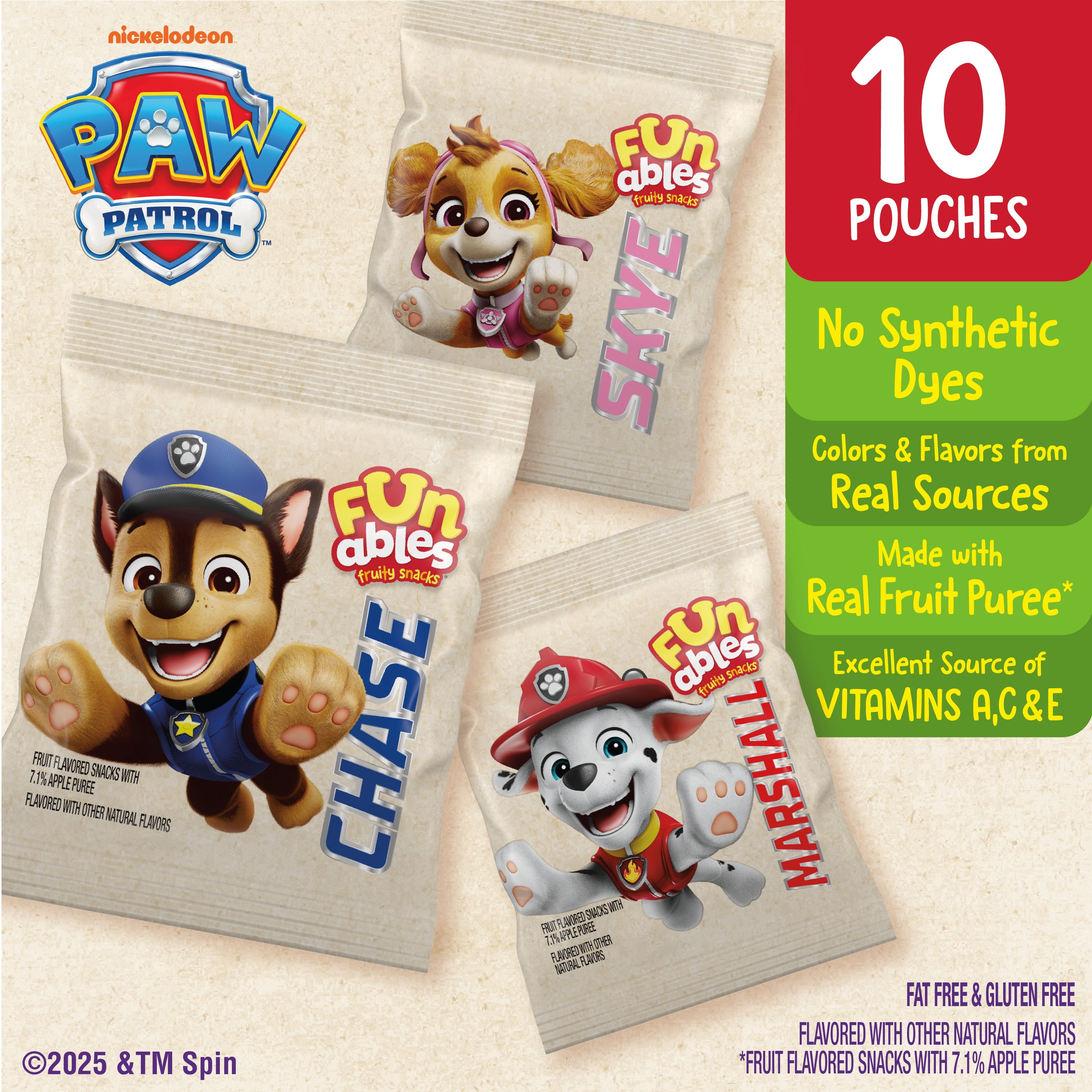 Funables Fruity Snacks, PAW Patrol, Assorted Fruit, Flavored Snacks, 0.8 oz 10 Count