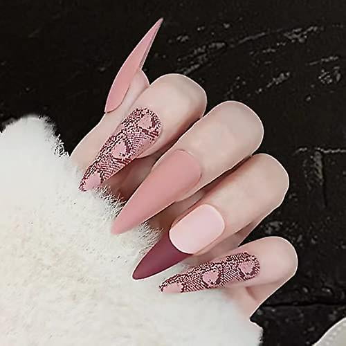 Long Almond False Nails Matte Press On Nails, Ballerina Coffin