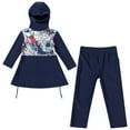 thumbnail image 5 of IBTOM CASTLE Kids Girls Muslim Swimsuit Long Sleeve Butterfly Flower Printed Islamic Swimwear Burkini Full Cover Cap Top Pants 3PCS Modest Bathing Suit 2-3 Years Deep Blue, 5 of 8
