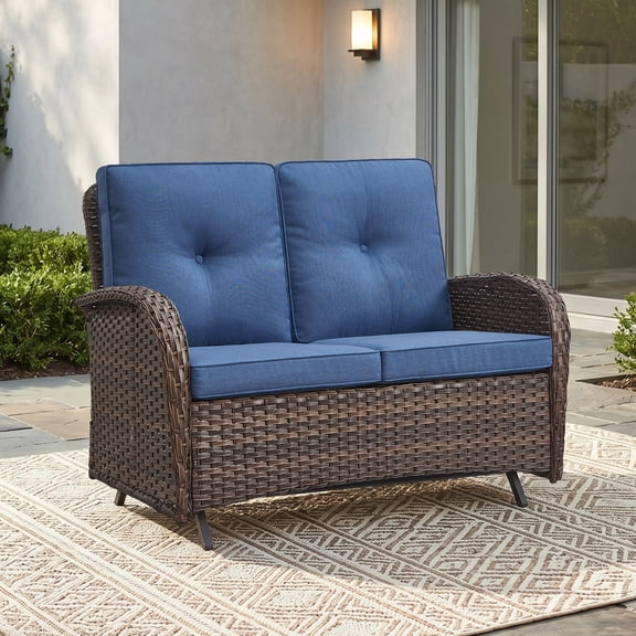 POCASSY 49.5" Wicker Outdoor Patio Glider Loveseat