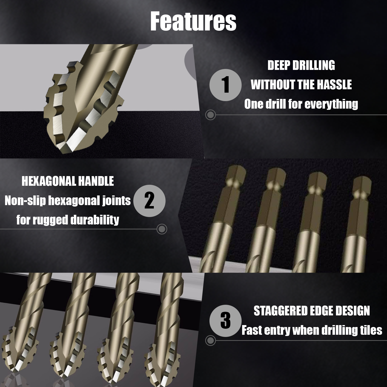 High Strength Four-Edge Serrated Eccentric Cross Drill Bit Suitable For Tiles Concrete Cast Iron Glass Wood Various Diameter Sets