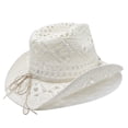 thumbnail image 6 of Yuanlong Hats Men & Women Plain White Bead Strap Hollow Woven Straw Cowboy Hat For Summer Stylish Adjustable Beach Headwear, 6 of 7