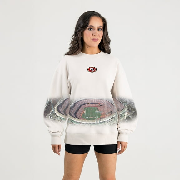 Women's Gameday Couture Natural San Francisco 49ers Power Move Stadium Premium Drop Shoulder Sweatshirt