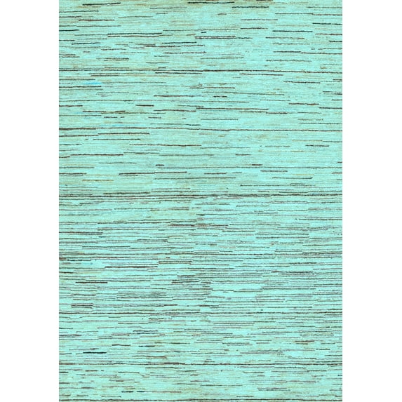 Ahgly Company Indoor Rectangle Solid Light Blue Modern Area Rugs, 6' x 9'