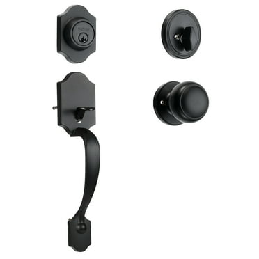 KFFKFF Front Door Handle and Deadbolt Set, Black Front Door Lock Set with Reversible Knob Handle, Modern Front Door Hardware, Single Cylinder Front Door Entry Lock, Black
