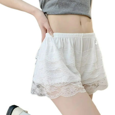 POPLIS Women Tiered Ruffled Lace Bloomers Shorts Solid Color Half Slip Under Dress Pant