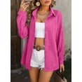 thumbnail image 4 of SHIBEVER Botton Down Shirts for Women Lapel Collar Long Sleeves Tops Loose Fit Soild Pink Cute Tee for Lady Tops Size S, 4 of 5