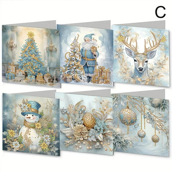 6PCS Diamond Paint Christmas Cards, Craft Diamond Art Cards Making Kits DIY Christmas Greeting Cards 5D Diamond Art Painting Christmas Cards for Adults Kids Gifts