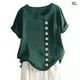 thumbnail image 3 of Qarigey Blusa Lino Suelta Camisa Manga Corta Cuello Mujer Top Verano Prendas para la parte del cuerpo Verde SG, 3 of 4