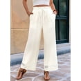 thumbnail image 4 of Womens Solid Color Casual Straight Leg Elastic Waist Pants Comfortable Trousers Cream White L, 4 of 9