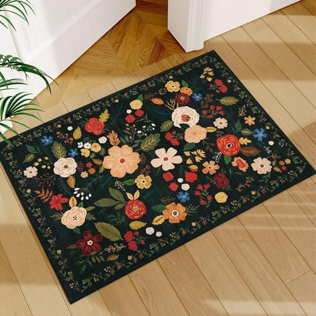 2 x 3  Boho Runner Rug for Hallways  Soft Non Slip Washable Runner Rug Floral Floor Carpet Runner Rug for Entryway Laundry Room Bathroom