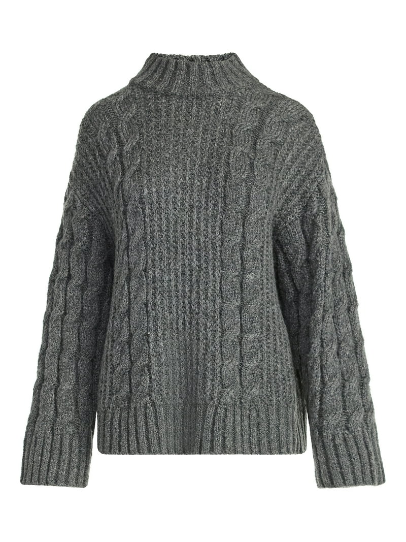 Scoop Women's Oversized Cable Knit Sweater, Midweight, Size XS-XXL
