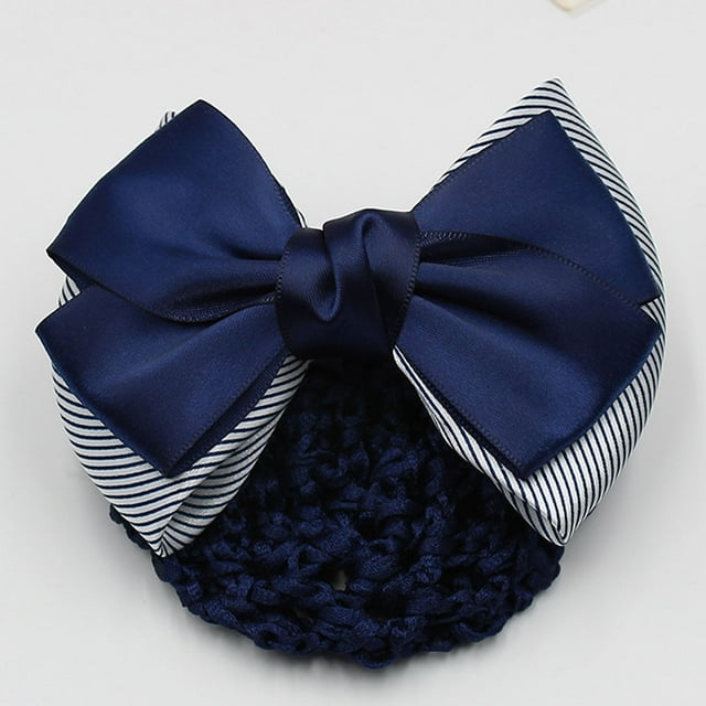 Baohd Wide Application Bow Work Hair Clips For Various Occasions Professional Hair Plate Mesh Pocket Thick Stripes- Blue 1Set